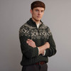 Men's Aran Fair Isle Half Zip Sweater - Green & Oatmeal