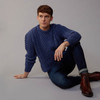 Men's Traditional Crew Neck Aran Sweater - Denim Blue