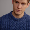 Men's Traditional Crew Neck Aran Sweater - Denim Blue, Collar Detail