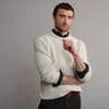 Men's Traditional Crew Neck Aran Sweater - Natural White