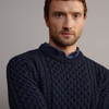 Men's Traditional Crew Neck Aran Sweater - Blackwatch, Collar Detail