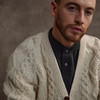 Men's Handknit V Neck Aran Cardigan - Natural White, Collar