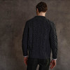 Men's Handknit V Neck Aran Cardigan - Charcoal, Back Detail