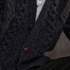 Men's Handknit V Neck Aran Cardigan - Charcoal, Button Detail
