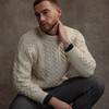 Men's Diamond Handknit Crew Neck Aran Sweater - Natural White