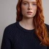 Women's Fisherman's Ribbed Crew Sweater - Navy, Collar & Shoulder Detail
