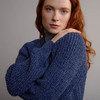 Women's Fisherman's Ribbed Crew Sweater - Denim, Cuff & Sleeve Detail