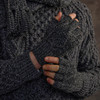 Men's Aran Handknit Fingerless Gloves - Charcoal
