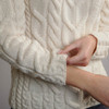 Women's Aran Cabled Sweater - Cream, Sleeve Detail