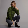 Women's Chunky Cable Roll Neck Sweater - Meadow Green