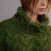Women's Chunky Cable Roll Neck Sweater - Meadow Green Collar Detail