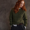 Women's Honeycomb & Chevron Handknit Aran Sweater - Army Green