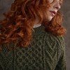 Women's Honeycomb & Chevron Handknit Aran Sweater - Army Green, Collar