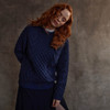 Women's Honeycomb & Chevron Handknit Aran Sweater - Navy