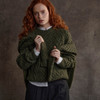 Women's Honeycomb & Chevron Handknit Aran Sweater - Army Green