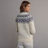 Women's Fair Isle Crew Neck Aran Sweater - Natural White & Navy, Back Detail