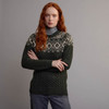 Women's Fair Isle Crew Neck Aran Sweater - Green & Oatmeal