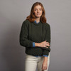 Women's Traditional Aran Crew Neck Sweater - Army Green