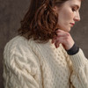 Women's Honeycomb Handknit Crew Neck Sweater - Natural White, Collar
