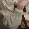 Women's Honeycomb Handknit Crew Neck Sweater - Natural White, Cuff & Sleeve