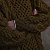 Women's Honeycomb Handknit Crew Neck Sweater - Moss Green, Sleeve