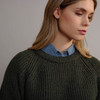 Women's Fisherman's Ribbed Crew Sweater - Army Green, Collar Detail
