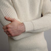 Men's Fisherman's Ribbed Sweater - Natural White, Cuff & Sleeve