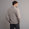 Men's Shawl Collar Aran Sweater - Oatmeal, Back Detail