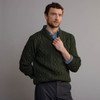 Men's Shawl Collar Aran Sweater - Army Green