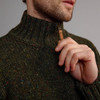 Men's Donegal Tweed Half Zip Sweater - Forest Green, Zipper Detail