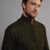 Men's Donegal Tweed Half Zip Sweater - Forest Green, Collar & Shoulder Detail