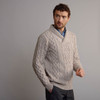 Men's Shawl Collar Aran Sweater - Oatmeal
