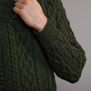 Men's Shawl Collar Aran Sweater - Army Green, Sleeve & Cuff Detail