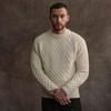 Men's Honeycomb & Chevron Handknit Aran Sweater - Cream