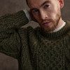 Men's Honeycomb & Chevron Handknit Aran Sweater - Green, Collar