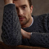 Men's Honeycomb & Chevron Handknit Aran Sweater  - Charcoal, Sleeve & Cuff