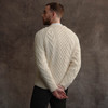 Men's Honeycomb & Chevron Handknit Aran Sweater - Cream, Back Detail