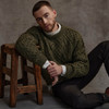 Men's Honeycomb & Chevron Handknit Aran Sweater - Green