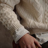 Men's Honeycomb & Chevron Handknit Aran Sweater - Cream, Cuff