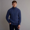 Men's Half Zip Aran Sweater - Denim Blue