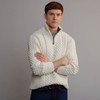 Men's Half Zip Aran Sweater - Natural White