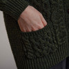 Women's Aran Boyfriend Cardigan - Army Green, Pocket Detail