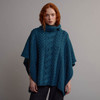 Women's Aran Poncho With Collar - Teal