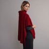 Women's Aran Poncho With Collar - Red, Side View Detail