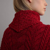 Women's Aran Poncho With Collar - Red, Shoulder Detail