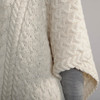 Women's Aran Poncho With Collar - Cream, Hem Sleeve Detail