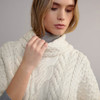 Women's Aran Poncho With Collar - Cream, Collar Detail