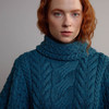 Women's Aran Poncho With Collar - Teal, Collar