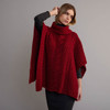 Women's Aran Poncho With Collar - Red