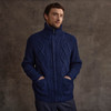 Men's Handknit Aran Cardigan With Zipper - Navy